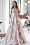 Vintage A Line Pink Satin Long Evening Dresses, Simple Dance Formal Dresses STI15541