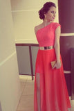 2024 Hot Selling One Shoulder Lace&Chiffon Prom Dresses Zipper Up With P2946GMP