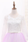 2024 A Line Long Sleeves Tulle Scoop Flower Girl Dresses With Applique PK18LEFF
