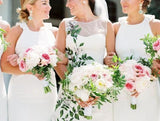 Elegant White Mermaid Chiffon Bridesmaid Dresses, Long Sleeveless Wedding Party Dress STI15218