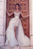 Unique Sheath Long Sleeve Sweetheart Tulle Lace Wedding Dresses, Beach Wedding Gowns STI15465