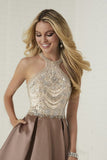 2024 A Line Scoop Satin Prom Dresses With Beads PNHXJ96T