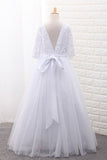 2024 Tulle Scoop Flower Girl Dresses Ball Gown Mid-Length P3KXPXN5
