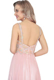 2024 A Line Spaghetti Straps Prom Dresses Chiffon With Beads PCHMT2AK
