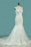 2024 New Arrival Wedding Dresses V Neck Mermaid Tulle With Applique PKGKZCHK