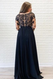 Long Sleeves Black Formal Dress High Slit Sexy Chiffon Long Prom Dress STIPGNANEC5