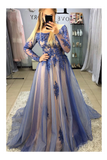 A-Line Long Sleeves Sweep Train Prom Dresses With STIPB3SD2T7