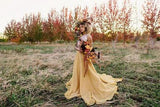 Chic Two Pieces Yellow Long Country Wedding Dresses With Lace, Cheap Prom Dresses STI15508