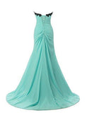 Chiffon Appliques Beaded Evening Dress Mermaid Long Prom Gowns