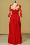 2024 V Neck 3/4 Length Sleeve Chiffon Mother Of The Bride Dresses With Applique PH6XET63