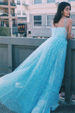 Charming A Line Spaghetti Straps Tulle Prom Dresses With Stars Dance STIP8AGEYHP