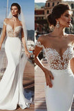 Stunning Mermaid Cap Sleeve Sheer Neck Long Wedding Dresses Beach Wedding Gowns STI15437