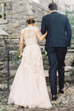 Elegant V-Neck Sleeveless Cap Sleeves Floor-Length Wedding Dress With STIPRQZPNT7