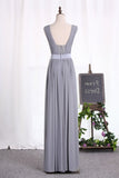 2024 Tulle V Neck With Ruffles And Sash Evening Dresses A Line PMQ67PK1