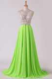 2024 A Line Beaded Bodice Prom Dresses Scoop Chiffon & Tulle With PJGPNDQS