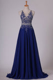 2024 Scoop Prom Dresses A Line With Applique & Beads Sweep PLLZYCYL