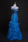 Cheap Prom Dresses Blue Sweetheart Floor Length Organza PD2KL8LT