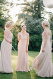 A Line Pink One Shoulder Chiffon Long Simple Bridesmaid Dresses, Wedding Party Dresses STI15552
