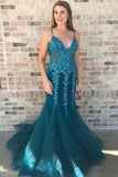 Spaghetti Straps Sweep Train Tulle Prom Dress With Beading Mermaid Formal STIPTEYM3D7