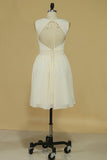 2024 A Line Straps Chiffon Bridesmaid Dresses With Ruffles Open PTS8BXAK