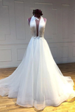 Simple Halter Court Train Tulle Wedding Dresses A Line Sleeveless Bridal STIP5QM4JP3