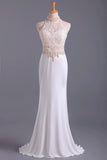 2024 Hot High Neck Prom Dresses A Line Spandex & Lace With PJ4RH4PA