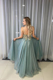 A-Line Spagahetti Straps Sweetheart Beades Long Prom Dresses, Evening STI15619