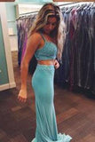 Two Pieces Sexy Long Charming Green Mermaid Sweetheart Evening Dress Prom Dresses