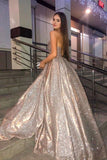 Sparkly Ball Gown Sweetheart Strapless Prom Dresses with Pockets, Dance STI15673