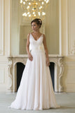 Floor Length V Neck Sleeveless Chiffon Beach Wedding Dress With STIP3HX82S3