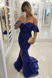 2024 Lace Mermaid Prom Dresses With Beads And Slit PPBGA9J8