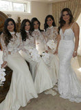 Long Sleeve Mermaid High Neck Ivory Bridesmaid Dress with Lace,Wedding Party STI20486