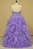 2024 Asymmetrical Prom Dresses Sweetheart Organza With Beads And Ruffles A PD3HD5ZN
