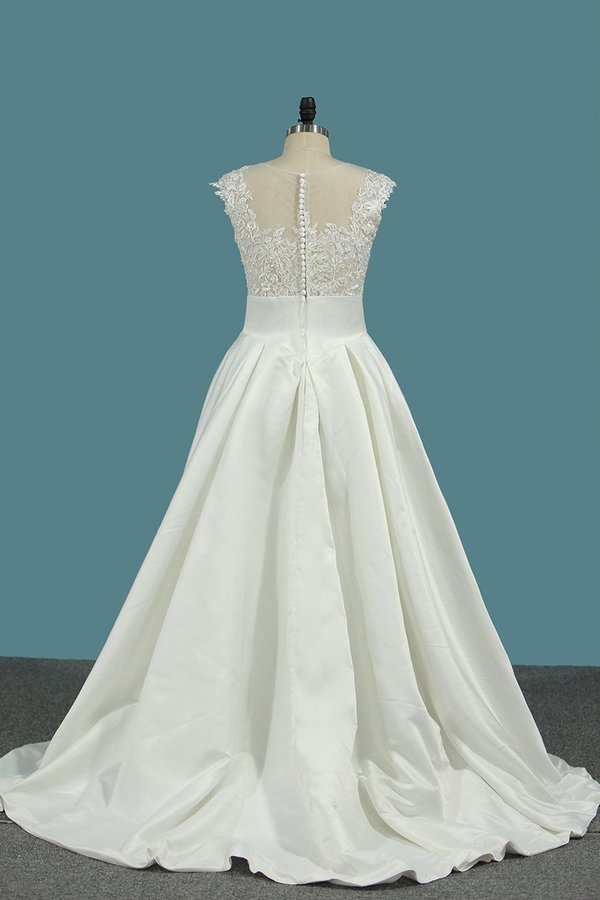 2022 A Line Satin Scoop Wedding Dresses With PRM4HLT1