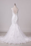 2024 Wedding Dress V Neck With Applique Mermaid/Trumpet Tulle PZPCQX4Y