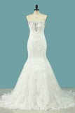 2024 Wedding Dresses Mermaid Scalloped Neck Tulle With Applique And Beading PBTMXGMK
