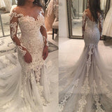 Long Sleeve Sparkly Mermaid V Neck Beads Wedding Dresses With Applique STI15249
