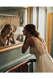 Elegant A Line Tulle Ivory V Neck Wedding Dresses With Pearls V Back Beach Bridal STIPJ5XYJAD