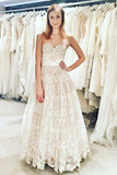 A Line Sweetheart Sleeveless Floor Length Lace Wedding Dress Lace Up Back Bridal STIPE4NMXGS