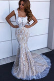 Charming Mermaid Square Neck Straps Lace Wedding Dresses, Bridal STI15631