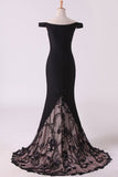 2024 Hot Black Prom Dresses Mermaid With Embroidery And Beads Sweep P4NPZG97
