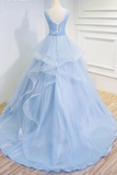 Puffy V Neck Sleeveless Tulle Prom Dress With Appliques Quinceanera STIP4EM4EZY