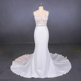 Mermaid Sheer Neck Mermaid Long Wedding Dress with Appliques, Wedding Gowns STI15265
