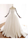 Ball Gown Long Sleeves Wedding Dress With Appliques Satin Bridal STIP1JNP34P