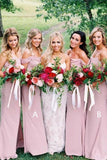 Dusty Pink Chiffon Sheath Off Shoulder Long Bridesmaid Dresses, Wedding Party Dresses STI15141