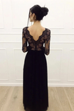 A-Line Long Sleeves Tulle Floor Length Black Prom Dress STIP4DAY74D