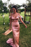 Unique Spaghetti Straps Pink Mermaid Prom Dresses Off the Shoulder Evening Formal Dresses STI15468