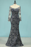 2024 Bling Bling Evening Dresses Mermaid Bateau Sweep/Brush Sequins Lace PAYT6GR7