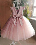 Lovely Pretty Pink Round Neck Tulle Flower Girl Dresses, Cheap Wedding Little Girl STI15258