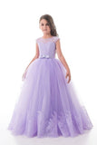 2024 Scoop With Applique And Sash Tulle A Line Floor Length P1HF2R2K